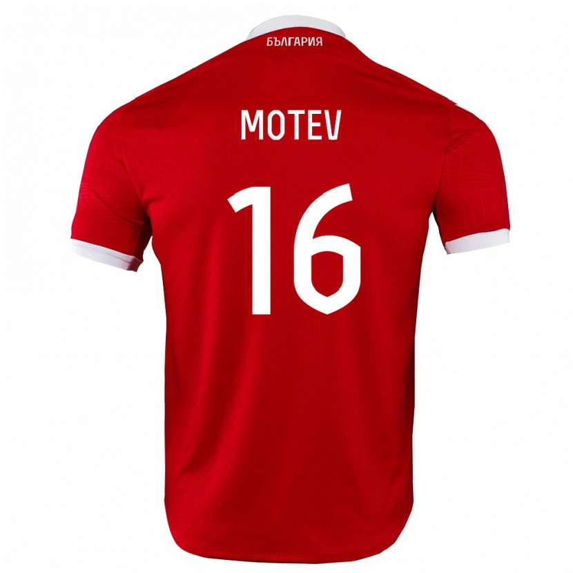 Danxen Pánské Bulharsko Ivo Motev #16 Červená Bílá Daleko Hráčské Dresy 26-28 Dres