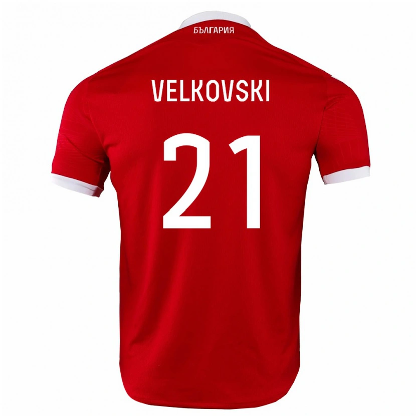 Danxen Pánské Bulharsko Dimitar Velkovski #21 Červená Bílá Daleko Hráčské Dresy 26-28 Dres