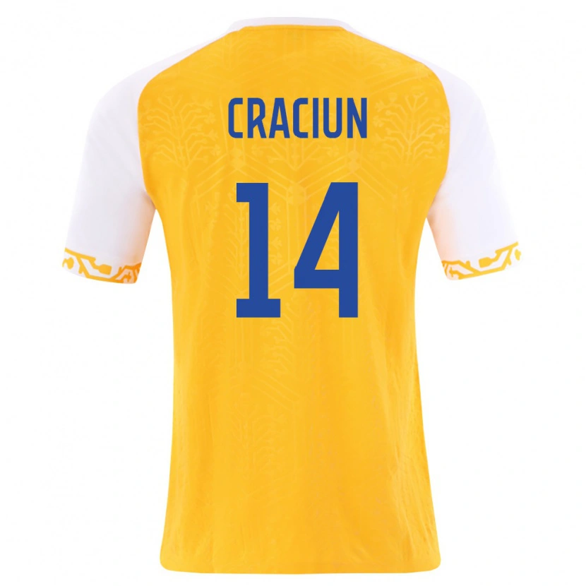 Danxen Pánské Moldavsko Artur Crăciun #14 Žlutá Bílá Daleko Hráčské Dresy 26-28 Dres