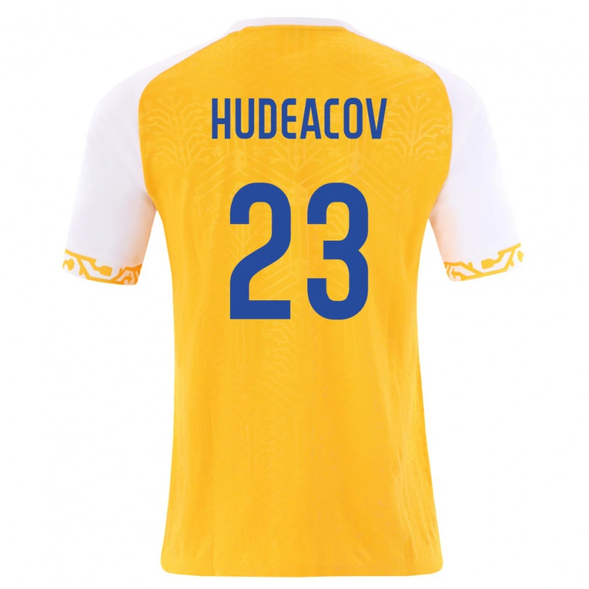 Danxen Pánské Moldavsko Andrei Hudeacov #23 Žlutá Bílá Daleko Hráčské Dresy 26-28 Dres