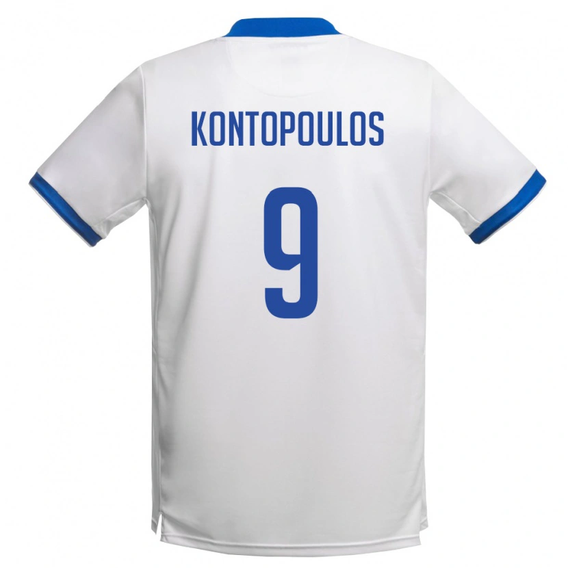 Danxen Pánské Kypr Savvas Kontopoulos #9 Bílá Královská Modrá Daleko Hráčské Dresy 26-28 Dres