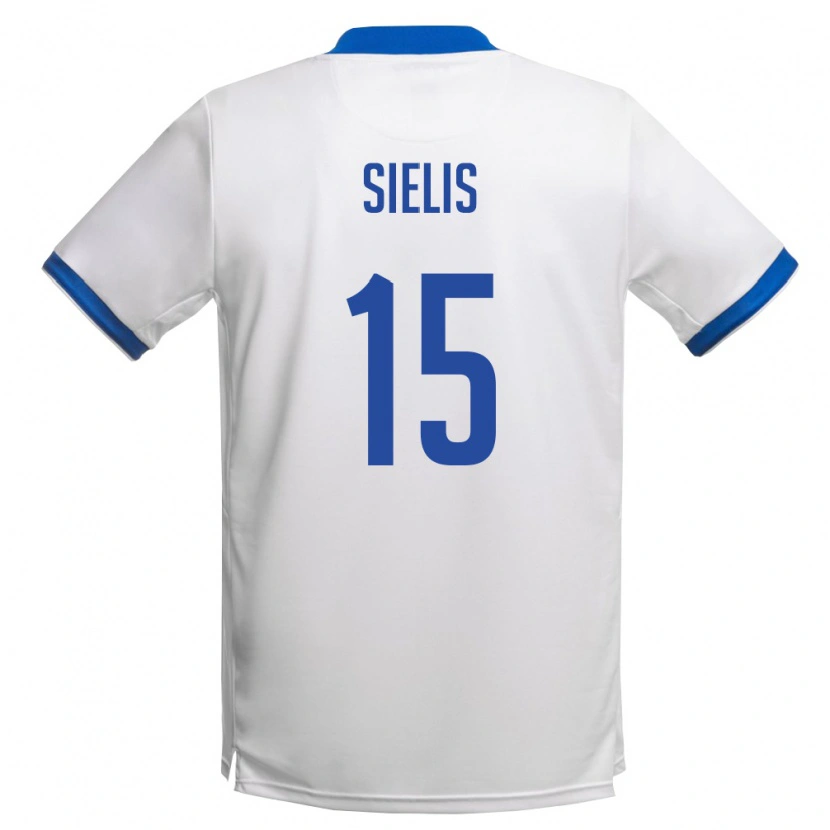 Danxen Pánské Kypr Christos Sielis #15 Bílá Královská Modrá Daleko Hráčské Dresy 26-28 Dres