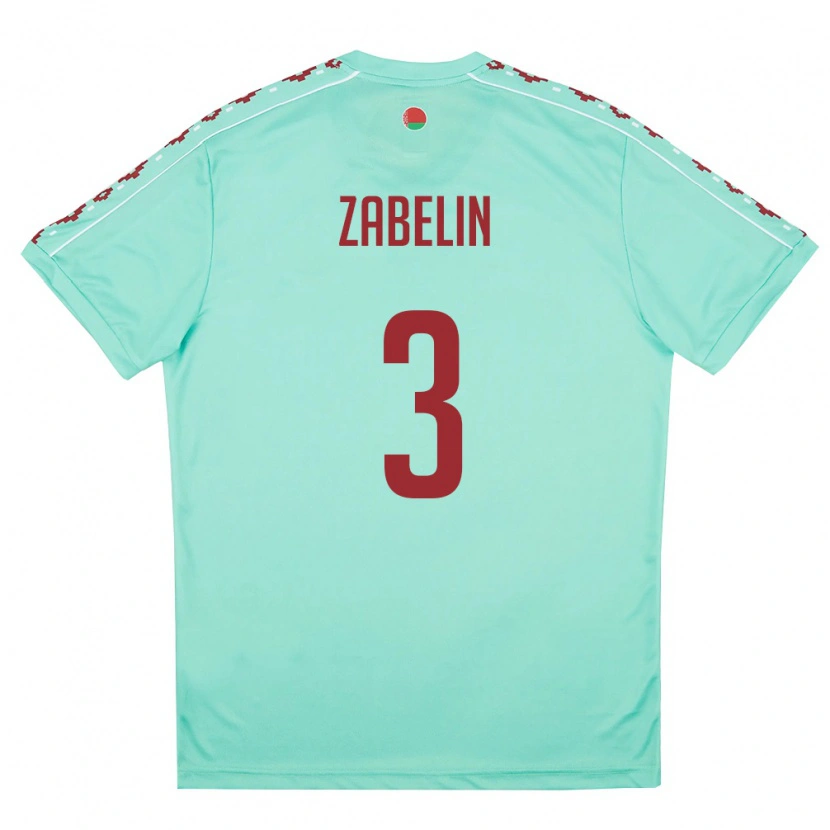 Danxen Pánské Bělorusko Pavel Zabelin #3 Světle Zelená Vínová Daleko Hráčské Dresy 26-28 Dres