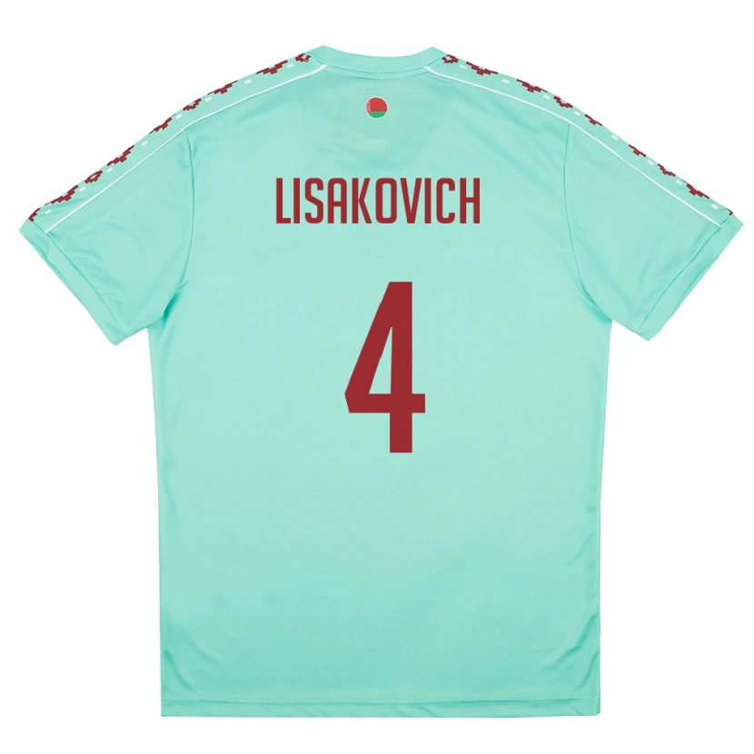 Danxen Pánské Bělorusko Ruslan Lisakovich #4 Světle Zelená Vínová Daleko Hráčské Dresy 26-28 Dres