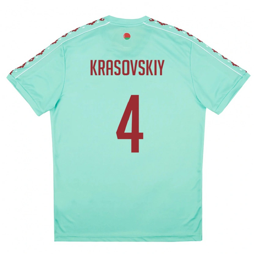 Danxen Pánské Bělorusko Vladislav Krasovskiy #4 Světle Zelená Vínová Daleko Hráčské Dresy 26-28 Dres
