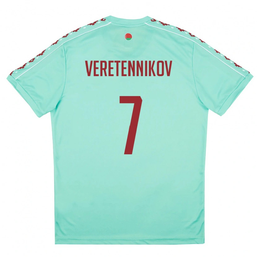 Danxen Pánské Bělorusko Aleksandr Veretennikov #7 Světle Zelená Vínová Daleko Hráčské Dresy 26-28 Dres