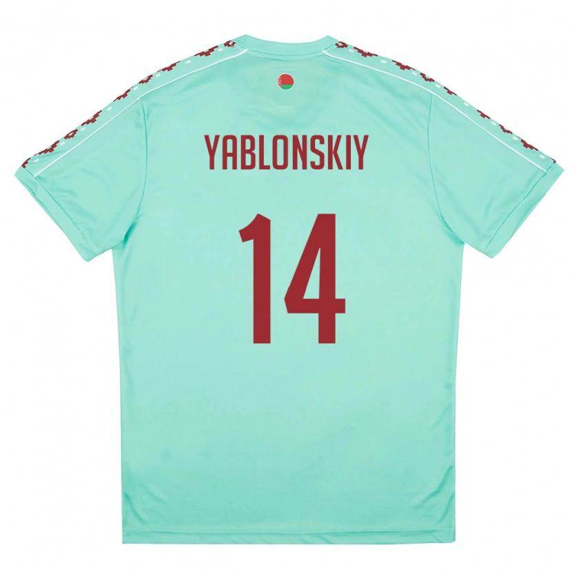 Danxen Pánské Bělorusko Evgeniy Yablonskiy #14 Světle Zelená Vínová Daleko Hráčské Dresy 26-28 Dres