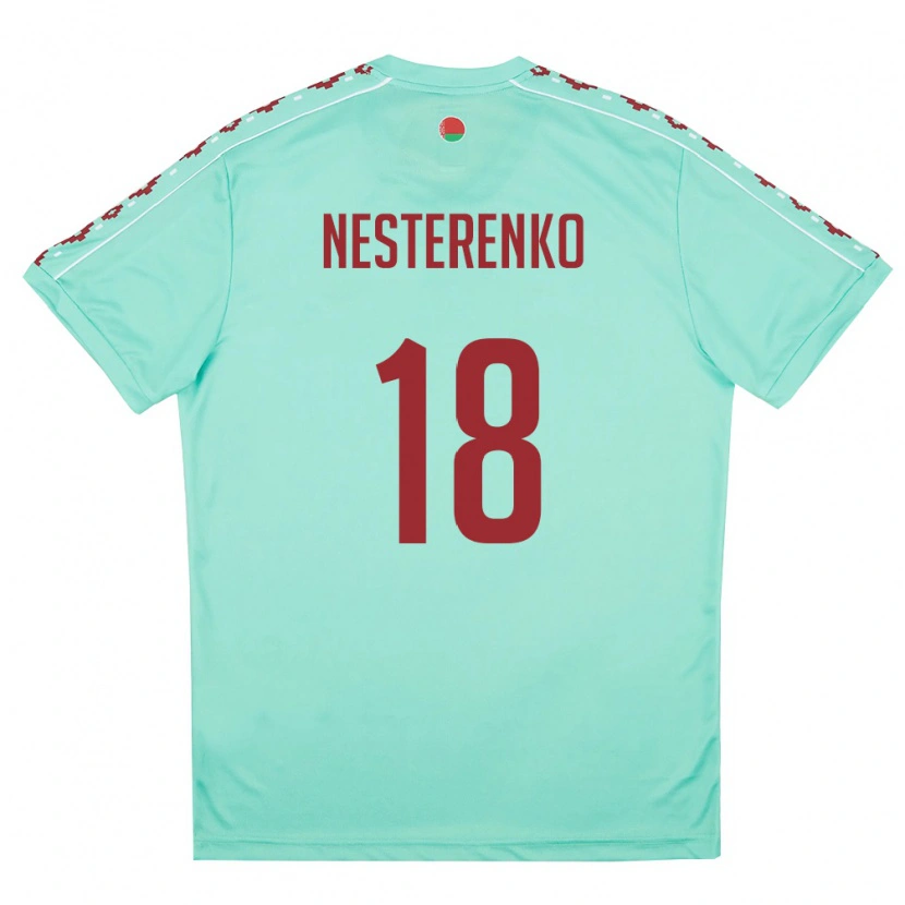 Danxen Pánské Bělorusko Evgeniy Nesterenko #18 Světle Zelená Vínová Daleko Hráčské Dresy 26-28 Dres