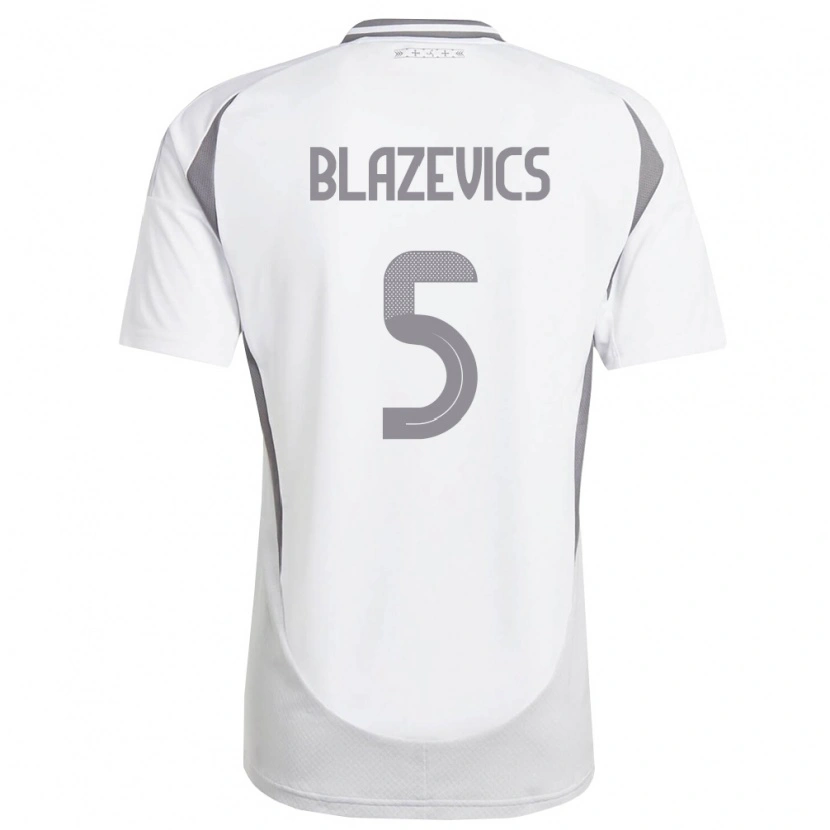 Danxen Pánské Lotyšsko Jegors Blazevics #5 Bílá Tmavě Šedá Daleko Hráčské Dresy 26-28 Dres