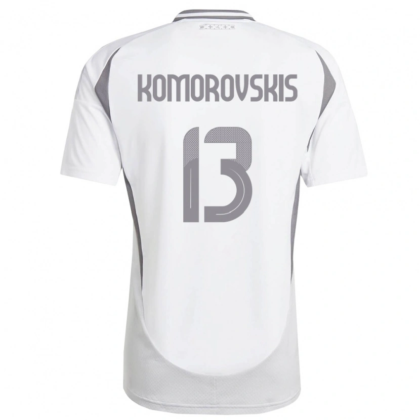 Danxen Pánské Lotyšsko Emils Komorovskis #13 Bílá Tmavě Šedá Daleko Hráčské Dresy 26-28 Dres