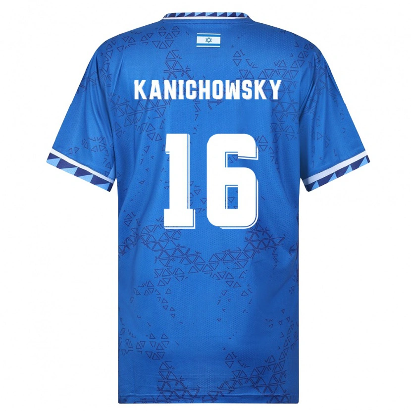 Danxen Pánské Izrael Gabi Kanichowsky #16 Modrá Bílá Daleko Hráčské Dresy 26-28 Dres