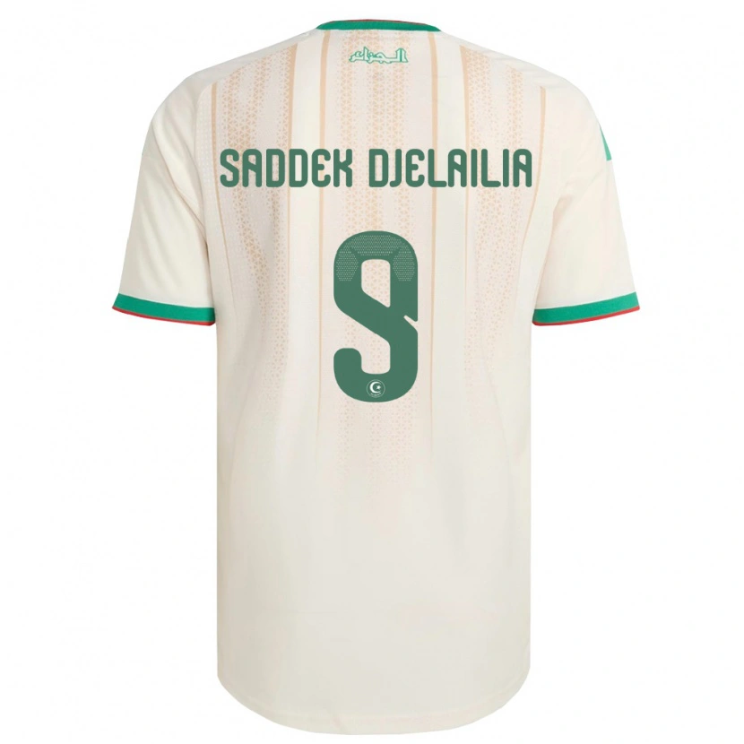 Danxen Dámské Alžírsko Mohamed Saddek Djelailia #9 Smetanová Zelená Červená Domů Hráčské Dresy 26-28 Dres
