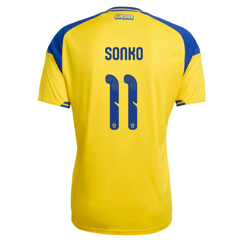 Danxen Dámské Švédsko Momodou Sonko #11 Žlutá Modrá Bílá Domů Hráčské Dresy 26-28 Dres