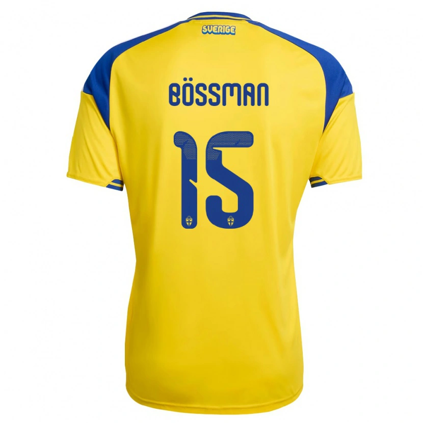 Danxen Dámské Švédsko Beppe Bössman #15 Žlutá Modrá Bílá Domů Hráčské Dresy 26-28 Dres
