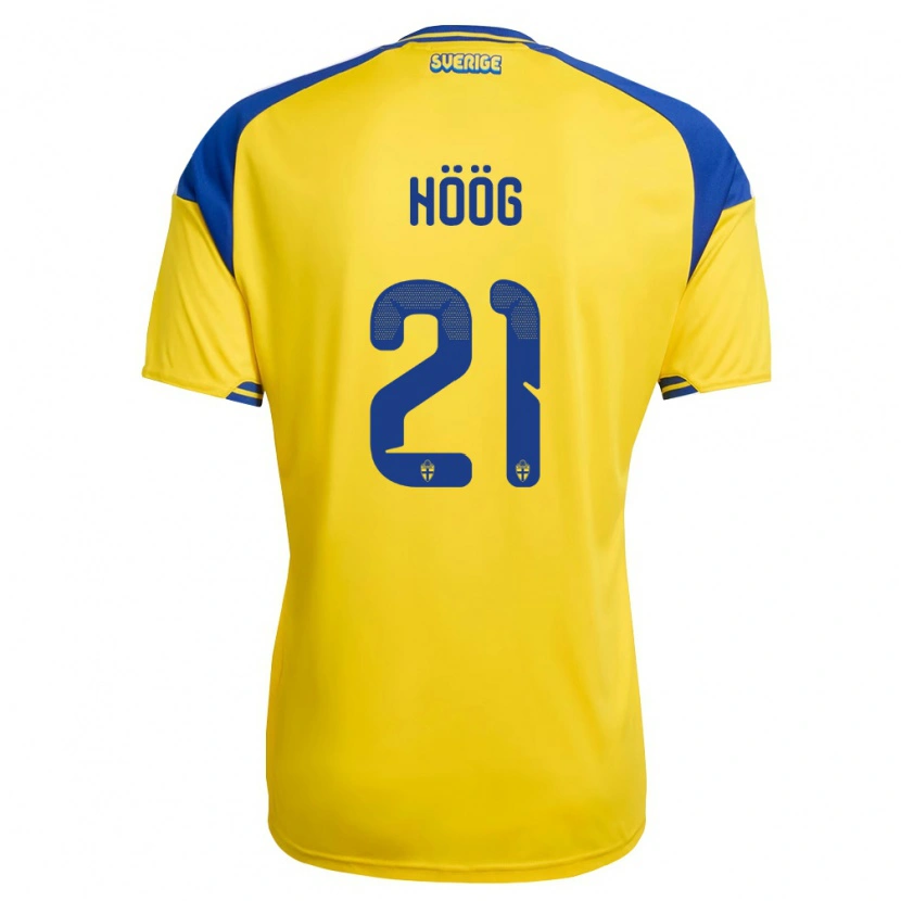 Danxen Dámské Švédsko Anton Höög #21 Žlutá Modrá Bílá Domů Hráčské Dresy 26-28 Dres