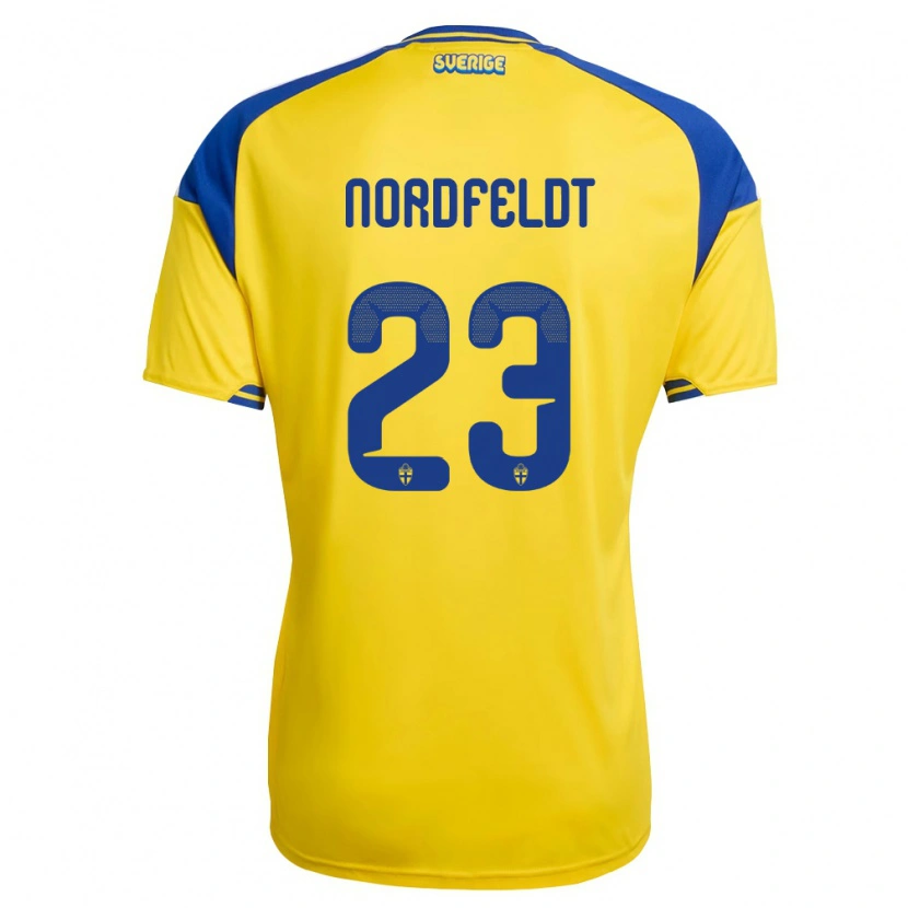 Danxen Dámské Švédsko Kristoffer Nordfeldt #23 Žlutá Modrá Bílá Domů Hráčské Dresy 26-28 Dres