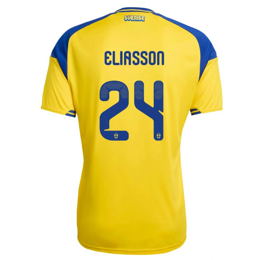Danxen Dámské Švédsko Niclas Eliasson #24 Žlutá Modrá Bílá Domů Hráčské Dresy 26-28 Dres
