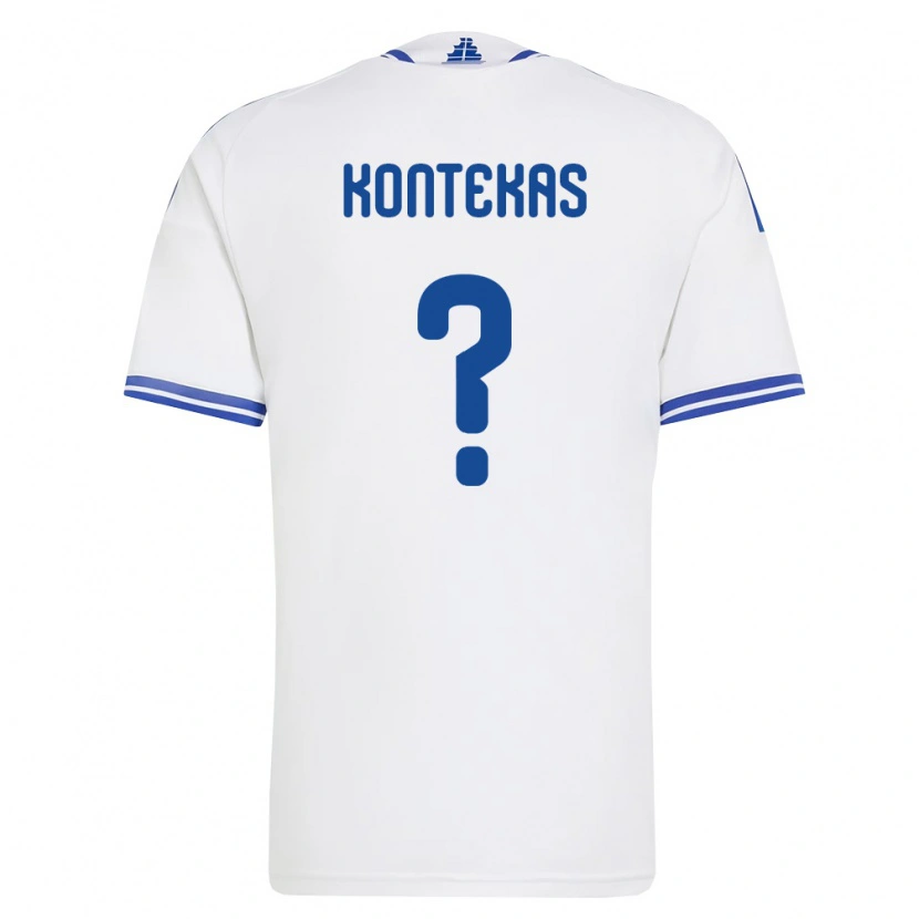 Danxen Dámské Řecko Lefteris Kontekas #0 Bílá Modrá Domů Hráčské Dresy 26-28 Dres