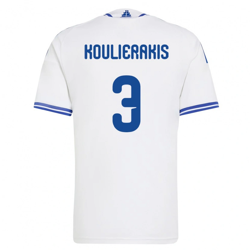 Danxen Dámské Řecko Konstantinos Koulierakis #3 Bílá Modrá Domů Hráčské Dresy 26-28 Dres