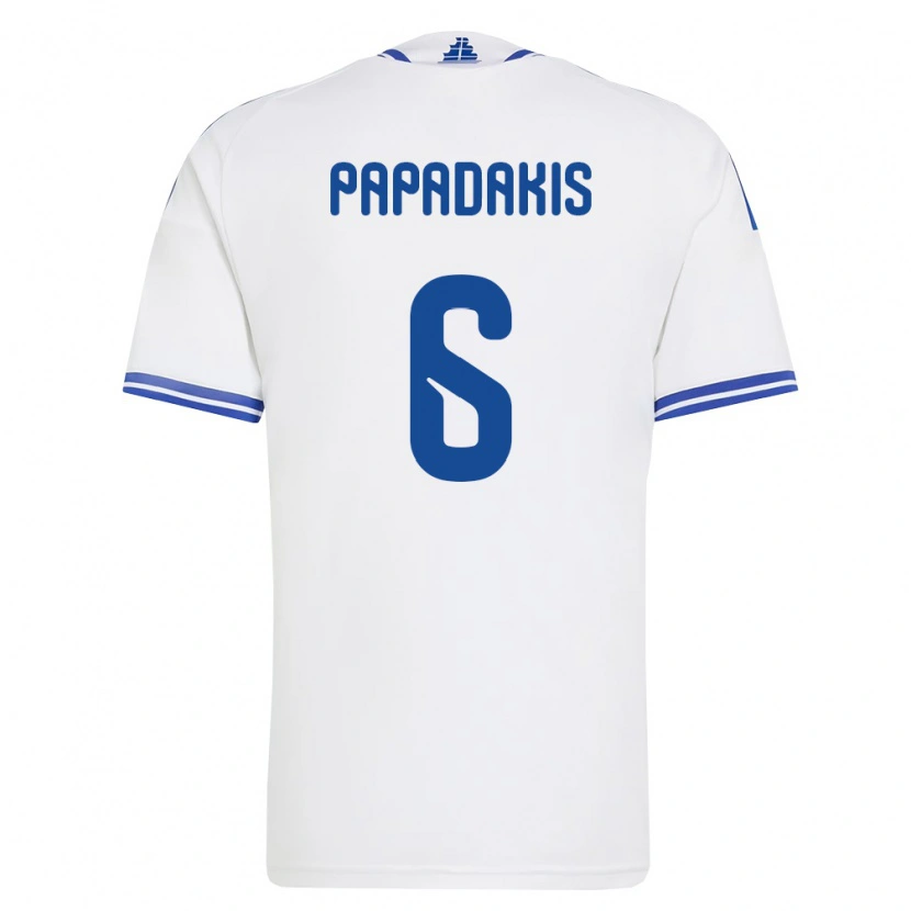 Danxen Dámské Řecko Konstantinos Papadakis #6 Bílá Modrá Domů Hráčské Dresy 26-28 Dres