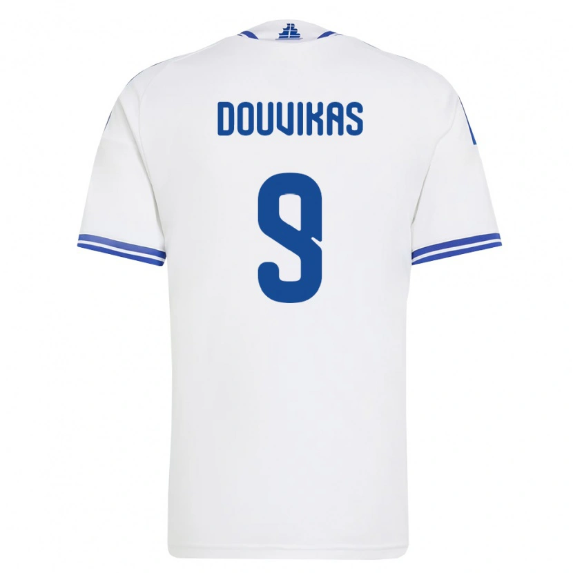 Danxen Dámské Řecko Anastasios Douvikas #9 Bílá Modrá Domů Hráčské Dresy 26-28 Dres