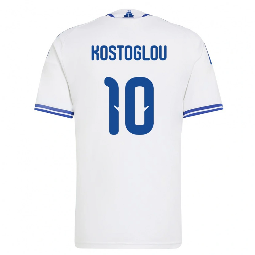 Danxen Dámské Řecko Christos Kostoglou #10 Bílá Modrá Domů Hráčské Dresy 26-28 Dres