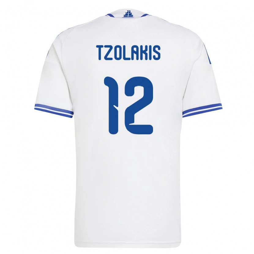 Danxen Dámské Řecko Konstantinos Tzolakis #12 Bílá Modrá Domů Hráčské Dresy 26-28 Dres