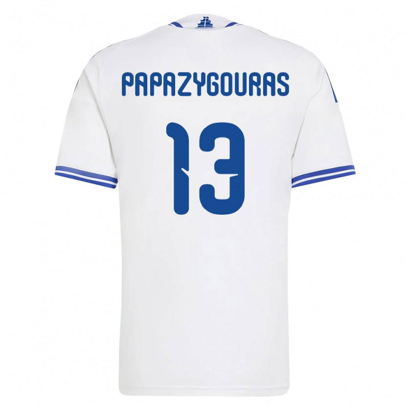 Danxen Dámské Řecko Dimitrios Papazygouras #13 Bílá Modrá Domů Hráčské Dresy 26-28 Dres