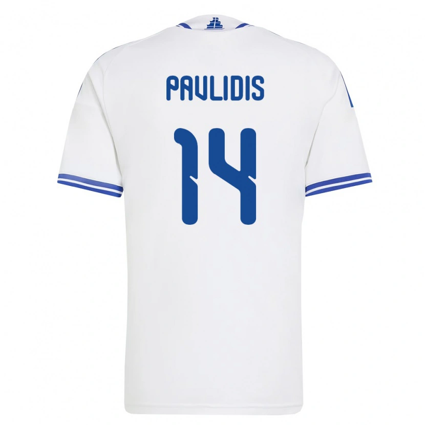 Danxen Dámské Řecko Vangelis Pavlidis #14 Bílá Modrá Domů Hráčské Dresy 26-28 Dres