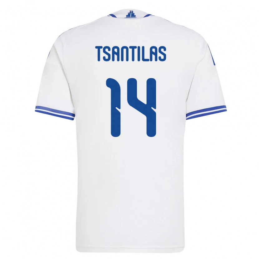 Danxen Dámské Řecko Panagiotis Tsantilas #14 Bílá Modrá Domů Hráčské Dresy 26-28 Dres