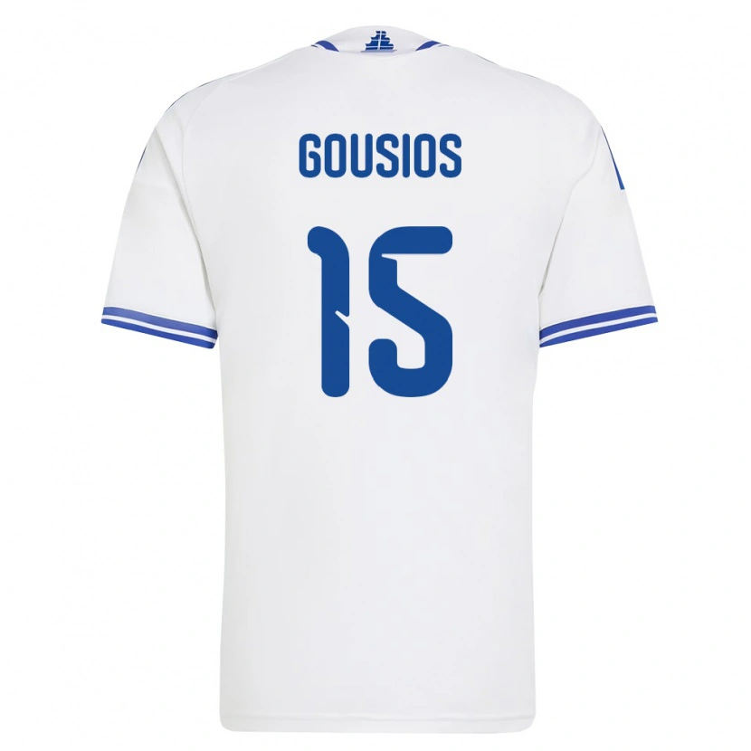 Danxen Dámské Řecko Georgios Gousios #15 Bílá Modrá Domů Hráčské Dresy 26-28 Dres