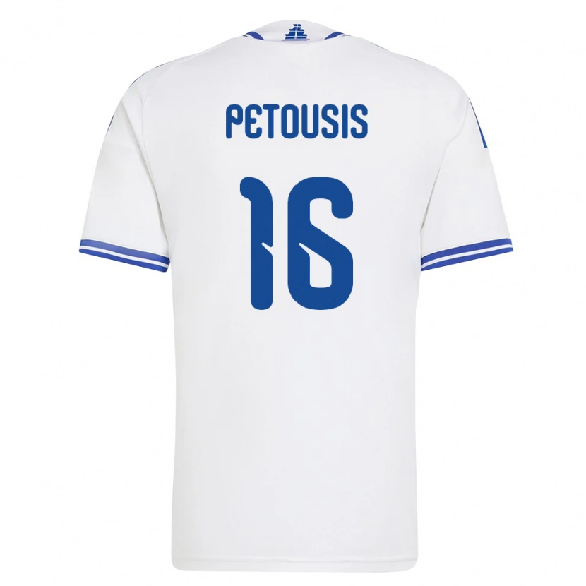 Danxen Dámské Řecko Zacharias Petousis #16 Bílá Modrá Domů Hráčské Dresy 26-28 Dres