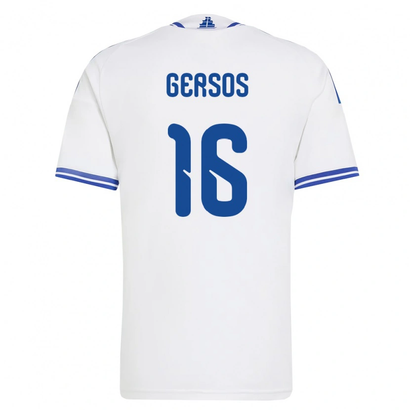 Danxen Dámské Řecko Giannis Gersos #16 Bílá Modrá Domů Hráčské Dresy 26-28 Dres
