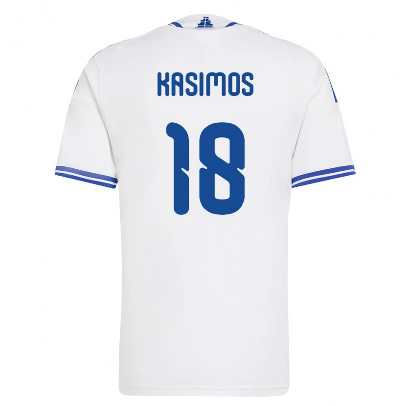 Danxen Dámské Řecko Georgios Kasimos #18 Bílá Modrá Domů Hráčské Dresy 26-28 Dres