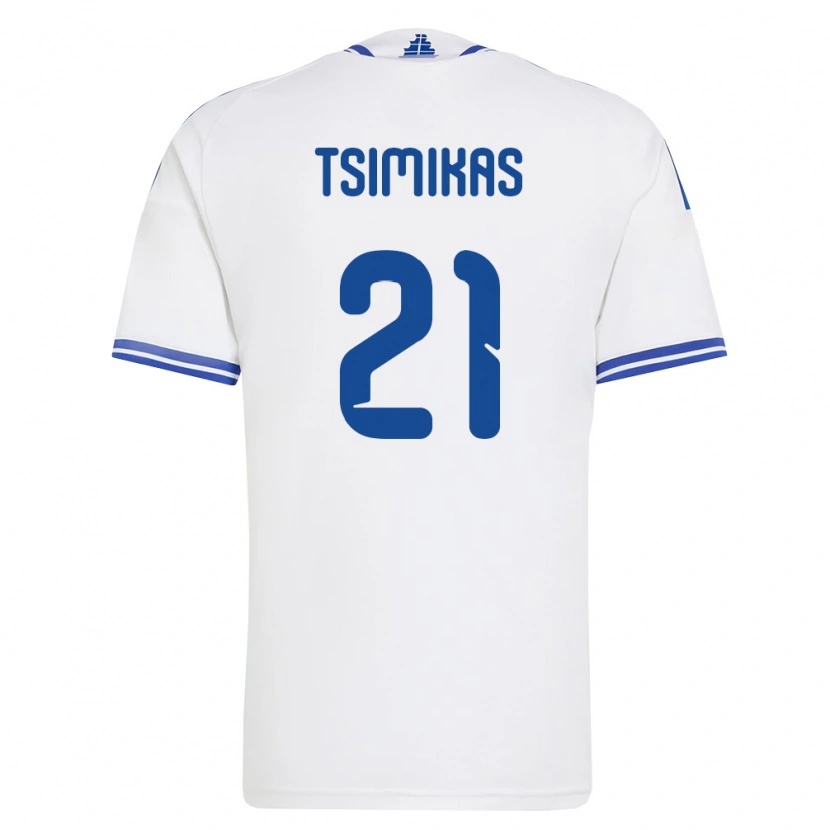 Danxen Dámské Řecko Konstantinos Tsimikas #21 Bílá Modrá Domů Hráčské Dresy 26-28 Dres