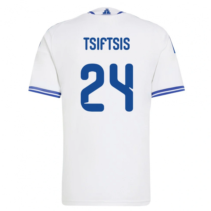Danxen Dámské Řecko Antonis Tsiftsis #24 Bílá Modrá Domů Hráčské Dresy 26-28 Dres