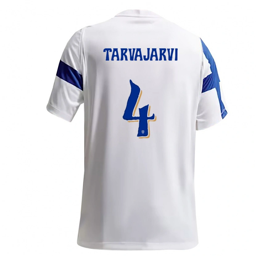 Danxen Dámské Finsko Niilo Tarvajärvi #4 Bílá Modrá Domů Hráčské Dresy 26-28 Dres