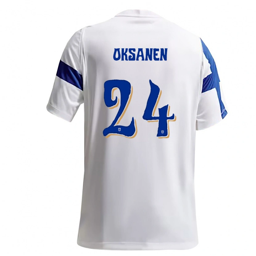 Danxen Dámské Finsko Jaakko Oksanen #24 Bílá Modrá Domů Hráčské Dresy 26-28 Dres