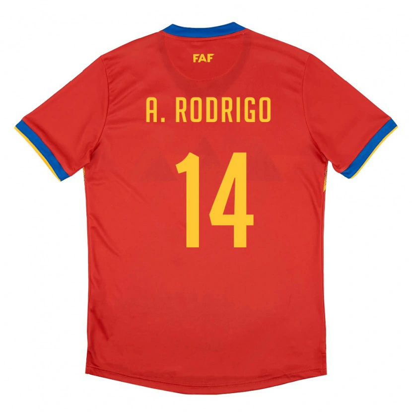 Danxen Dámské Andorra Arón Rodrigo #14 Červená Modrá Žlutá Domů Hráčské Dresy 26-28 Dres