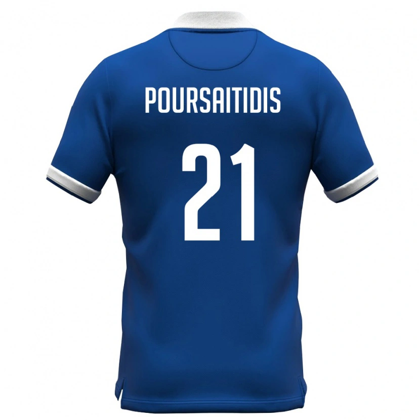 Danxen Dámské Kypr Konstantinos Poursaitidis #21 Královská Modrá Bílá Domů Hráčské Dresy 26-28 Dres