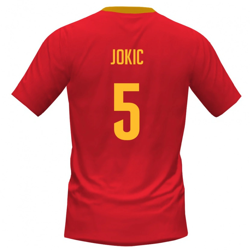 Danxen Dámské Černá Hora Vojislav Jokic #5 Červená Žlutá Domů Hráčské Dresy 26-28 Dres