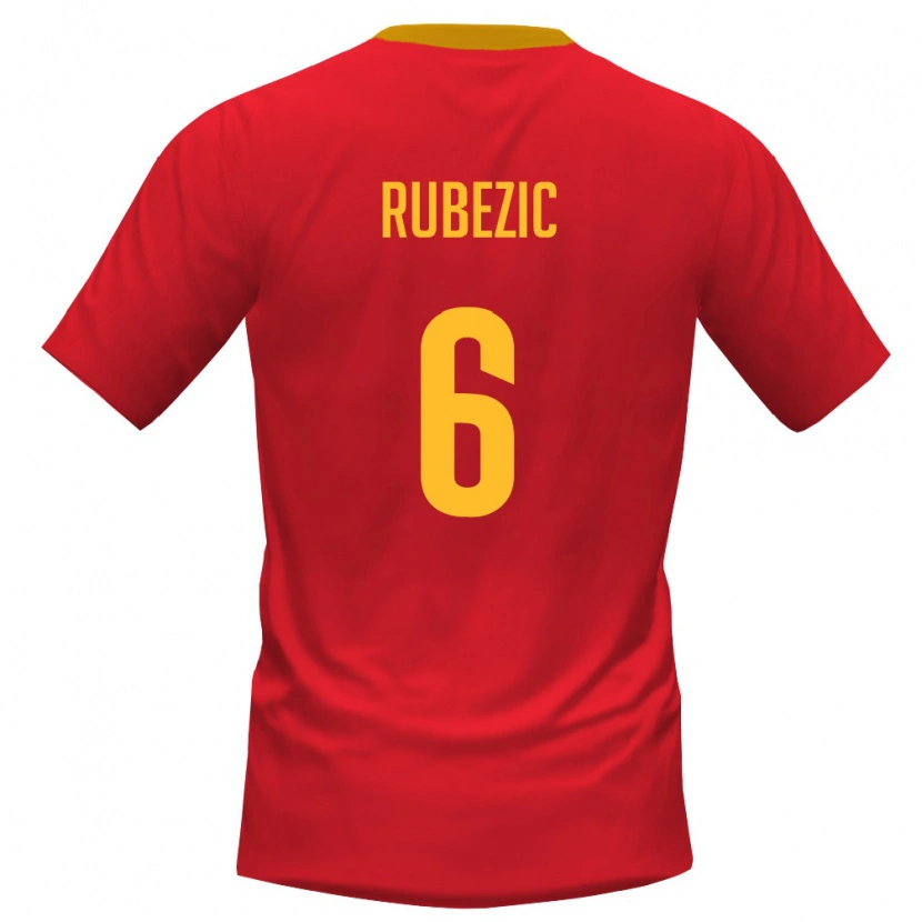 Danxen Dámské Černá Hora Slobodan Rubežić #6 Červená Žlutá Domů Hráčské Dresy 26-28 Dres
