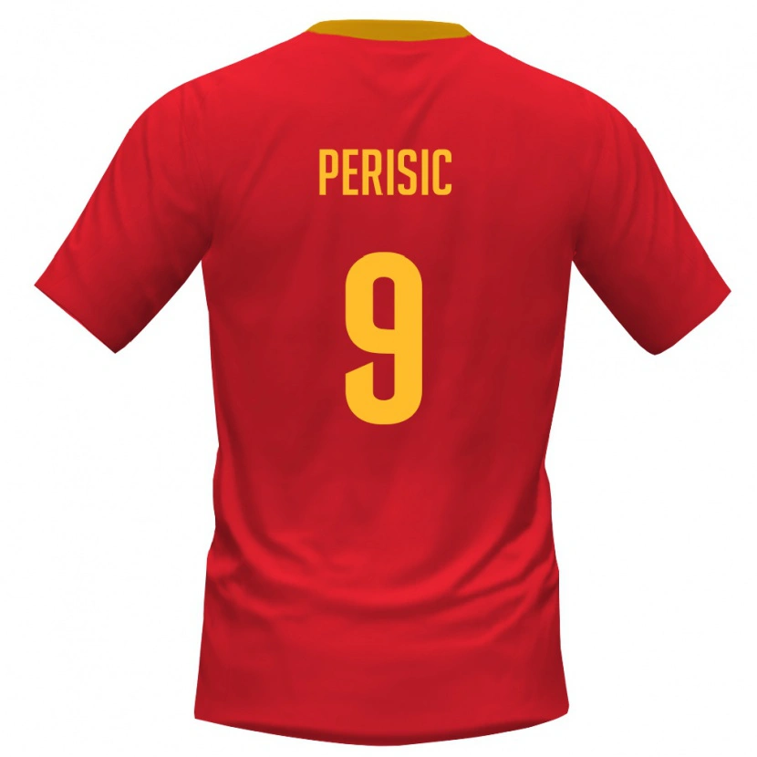 Danxen Dámské Černá Hora Vladimir Perisic #9 Červená Žlutá Domů Hráčské Dresy 26-28 Dres