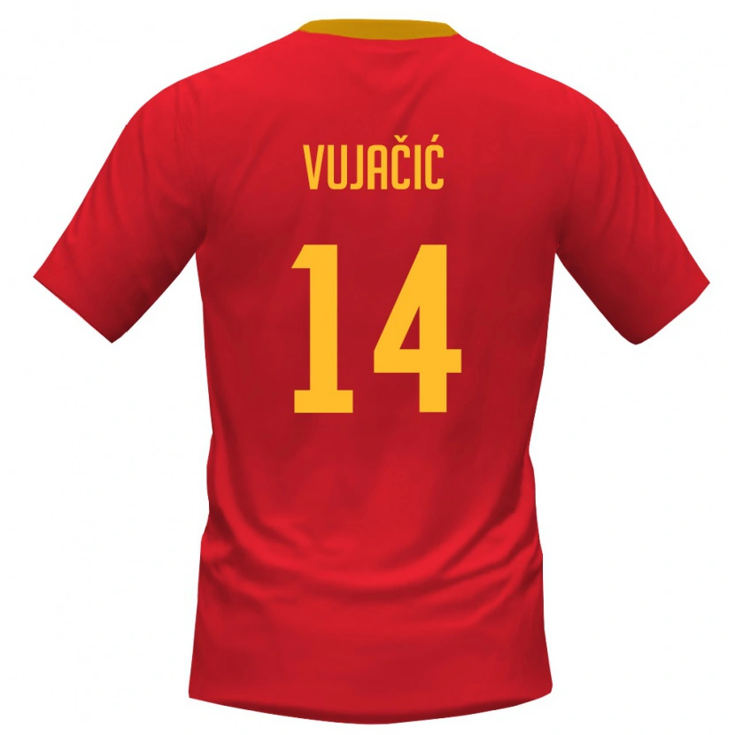 Danxen Dámské Černá Hora Kosta Vujačić #14 Červená Žlutá Domů Hráčské Dresy 26-28 Dres