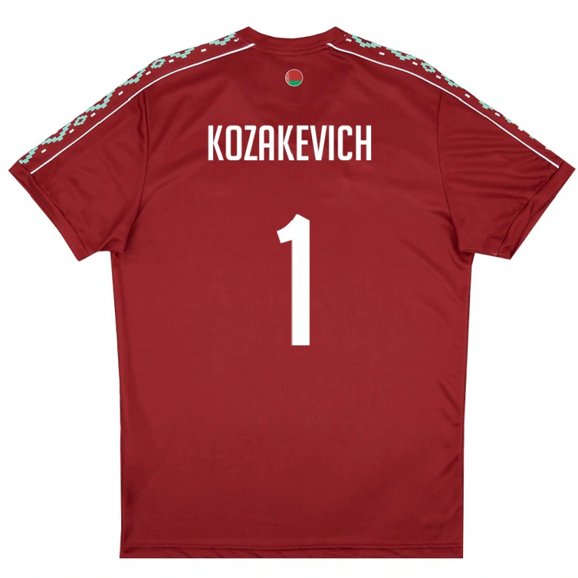 Danxen Dámské Bělorusko Mikhail Kozakevich #1 Tmavě Červená Bílá Domů Hráčské Dresy 26-28 Dres