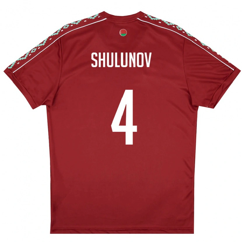 Danxen Dámské Bělorusko Artem Shulunov #4 Tmavě Červená Bílá Domů Hráčské Dresy 26-28 Dres