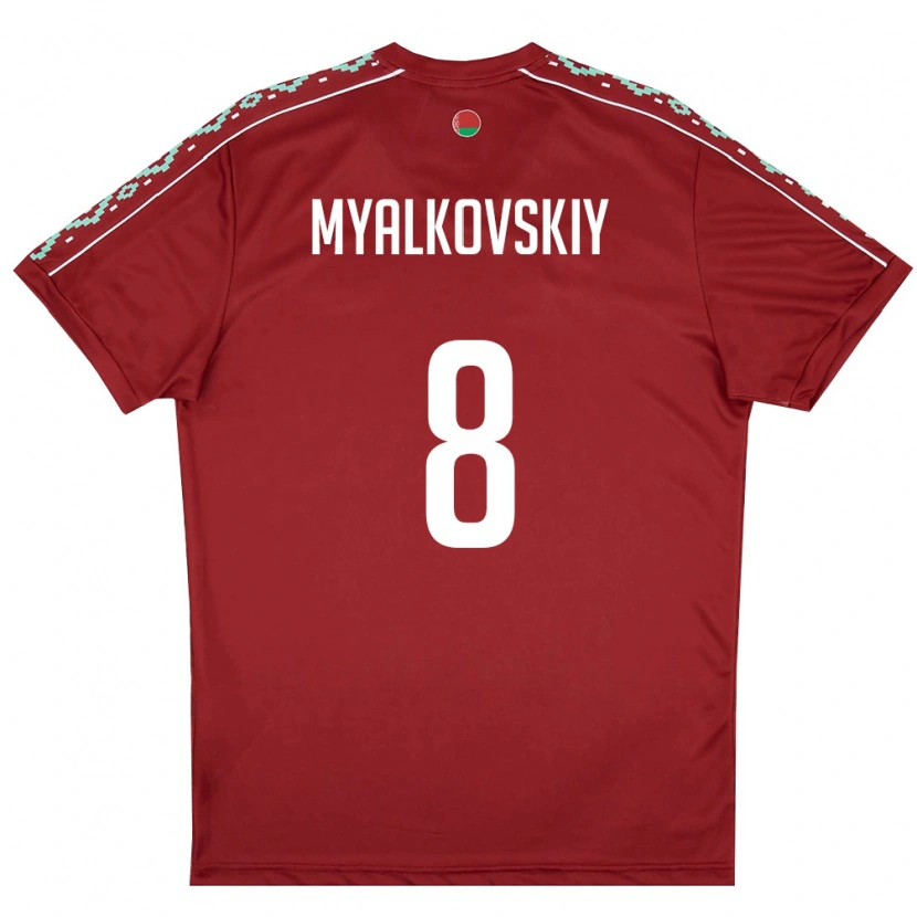 Danxen Dámské Bělorusko Ruslan Myalkovskiy #8 Tmavě Červená Bílá Domů Hráčské Dresy 26-28 Dres