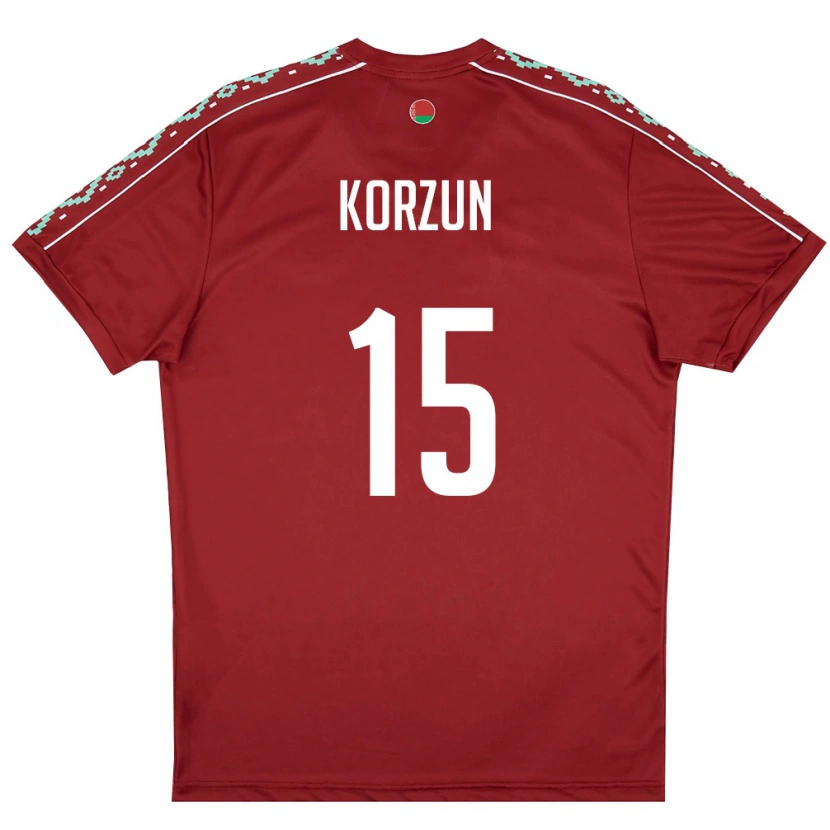 Danxen Dámské Bělorusko Nikita Korzun #15 Tmavě Červená Bílá Domů Hráčské Dresy 26-28 Dres