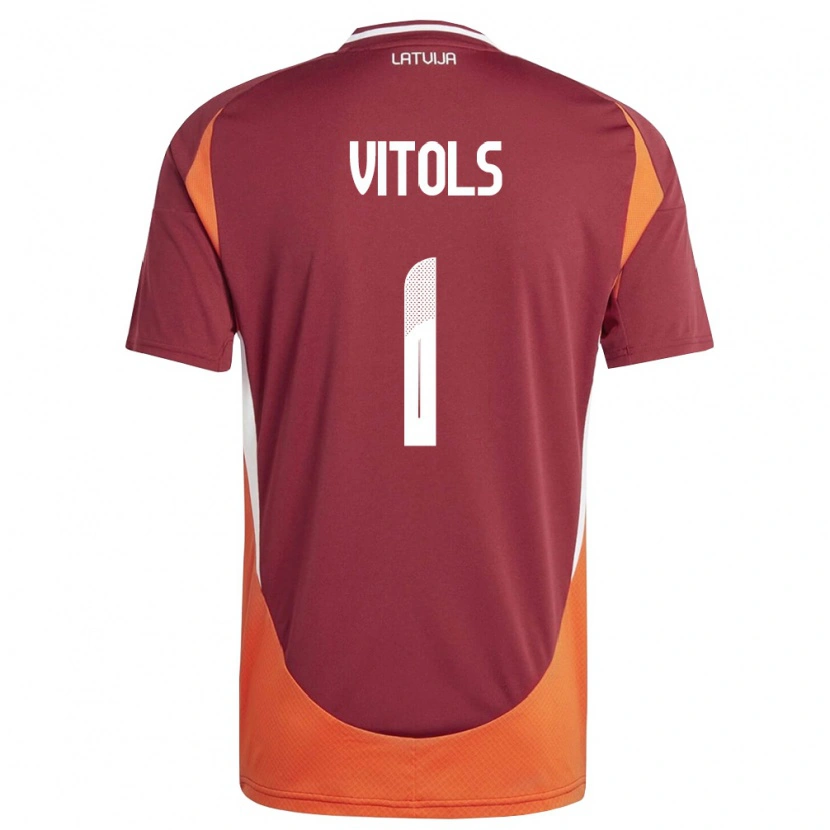 Danxen Dámské Lotyšsko Rodrigo Vitols #1 Tmavě Červená Bílá Oranžová Domů Hráčské Dresy 26-28 Dres