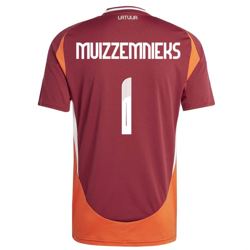Danxen Dámské Lotyšsko Mareks Muizzemnieks #1 Tmavě Červená Bílá Oranžová Domů Hráčské Dresy 26-28 Dres